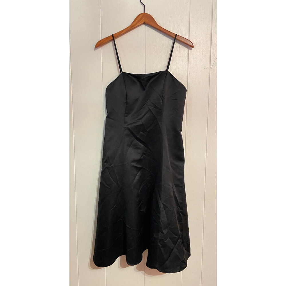 Vintage Womens Dress Size XL Black Satin Knee Length Strappy Prom Grunge 90s Y2K